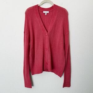 [Michael Stars] Pink Wool Blend Open Knit Cozy V-Neck Cardigan Sweater Sz Large